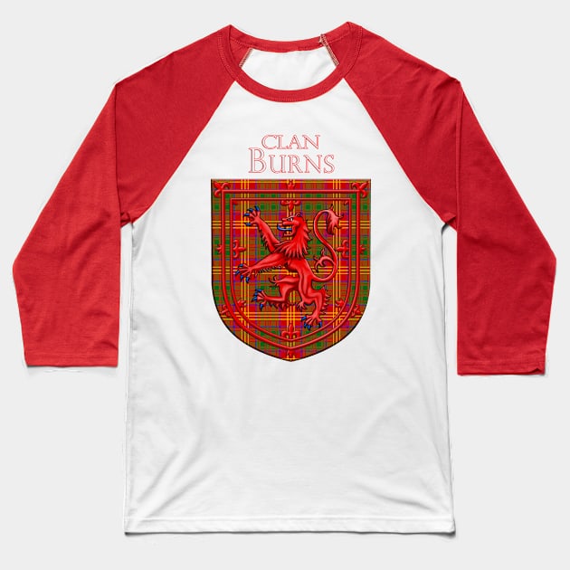 Burns Tartan Scottish Plaid Lion Rampant Baseball T-Shirt by CelticFlame